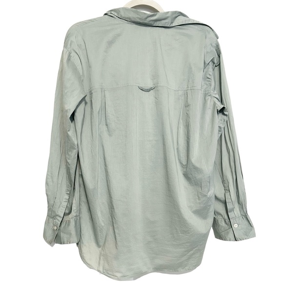 VINCE Pocket Stitch Oversized Cotton Button Down Shirt in Sea Stone - Picture 5 of 9